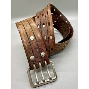 Vintage American Eagle Outfitters Triple Tang Silver Buckle Leather Belt Size 34